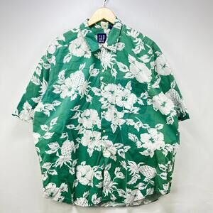 Vintage 90s Gap Hawaiian Flower Button-Up T-Shirt XL